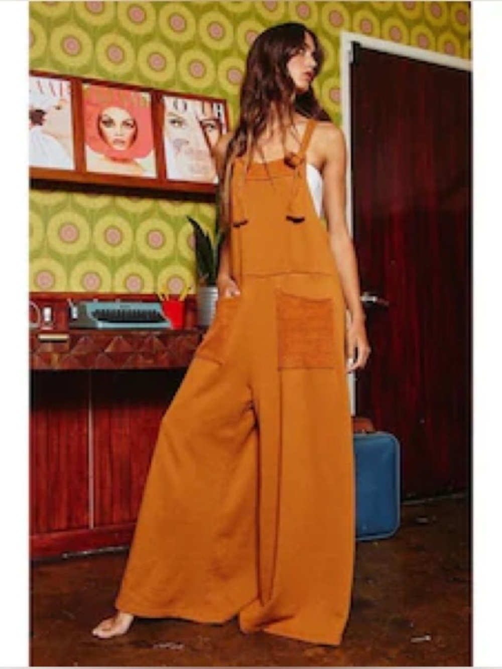 Bucket list Orange Rust Wide Leg Jumpsuit sz S